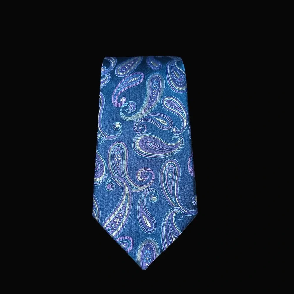 Countess Mara Mens Silk Tie Teal Blue Purple Paisley Hand Made Formal Necktie